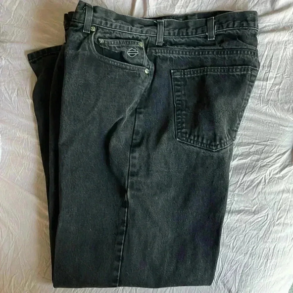 Harley Davidson SZ 38”X 30” black relaxed leg jeans. Worn and washed once…🏍️ - Picture 1 of 5